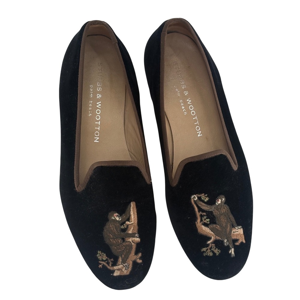 Stubbs & Wootton Velvet‎ Slippers Loafers Monkey Women Size 7 Black